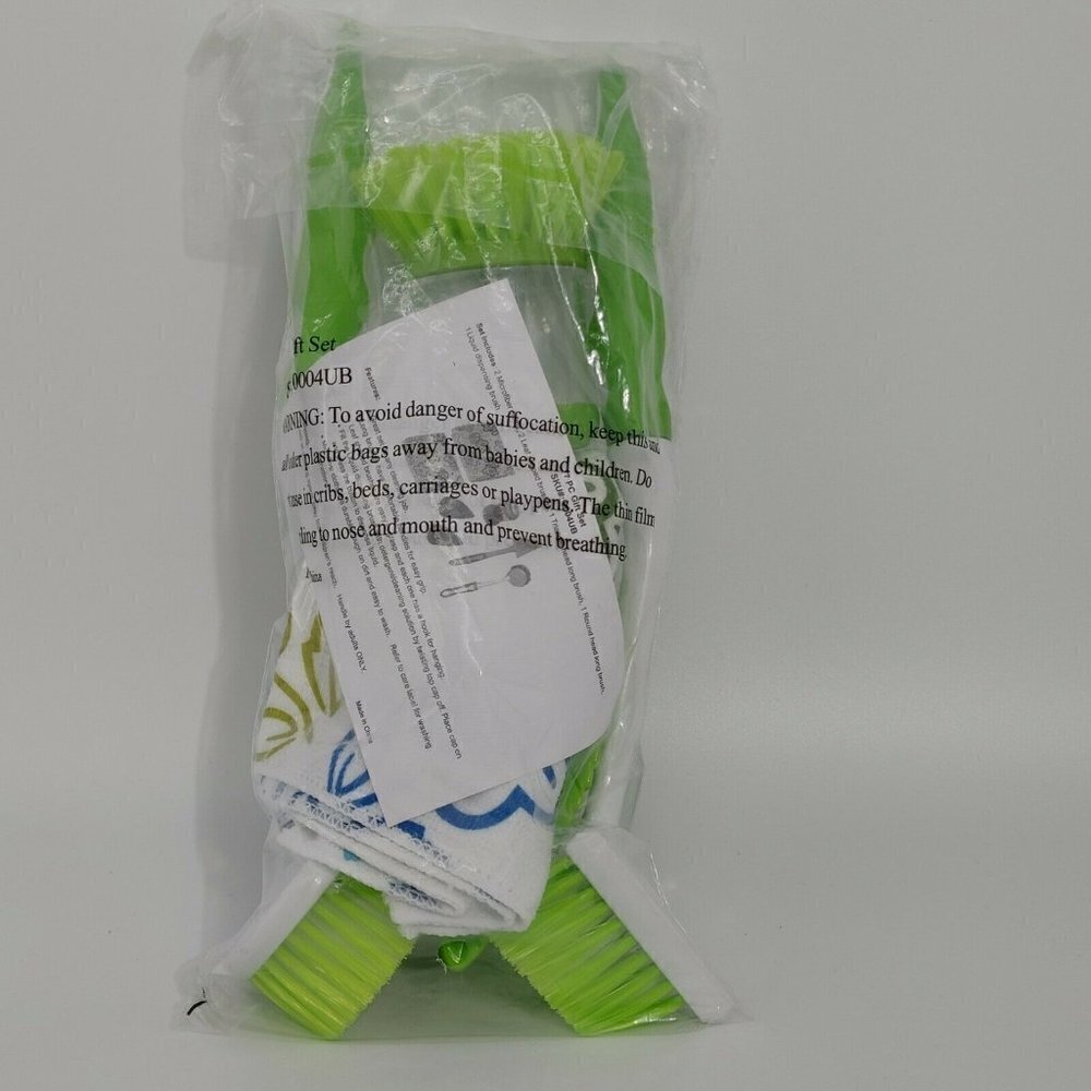 Green Kitchen Microfiber Cloth Set with Flowers Leaf Shaped Brush and Long Brush - Picture 2 of 8
